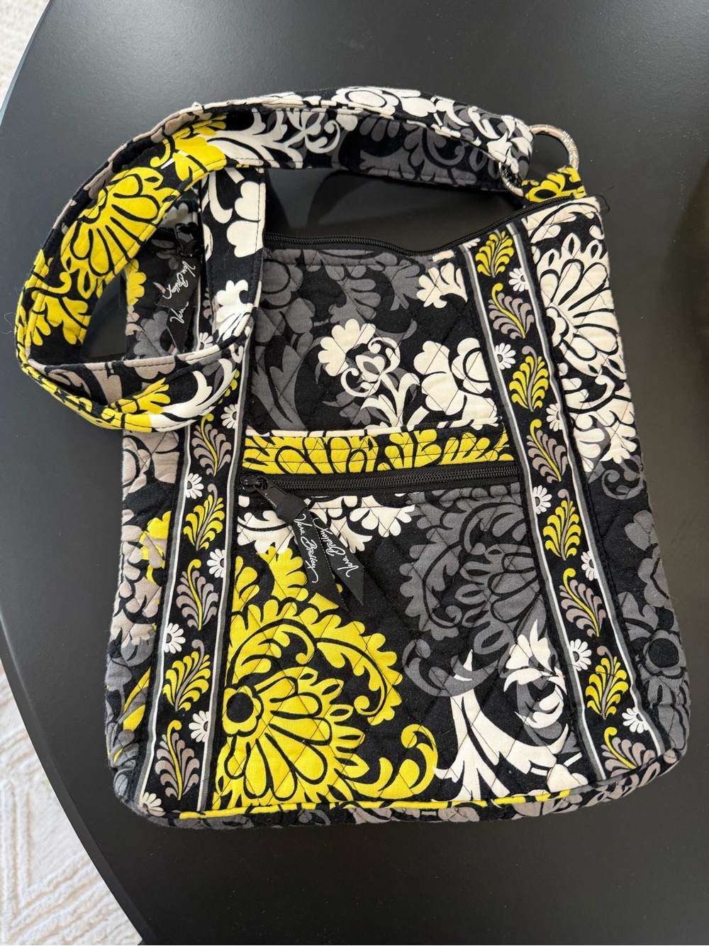 Vera Bradley Yellow Black Gray Floral Quilted Crossbody Bag